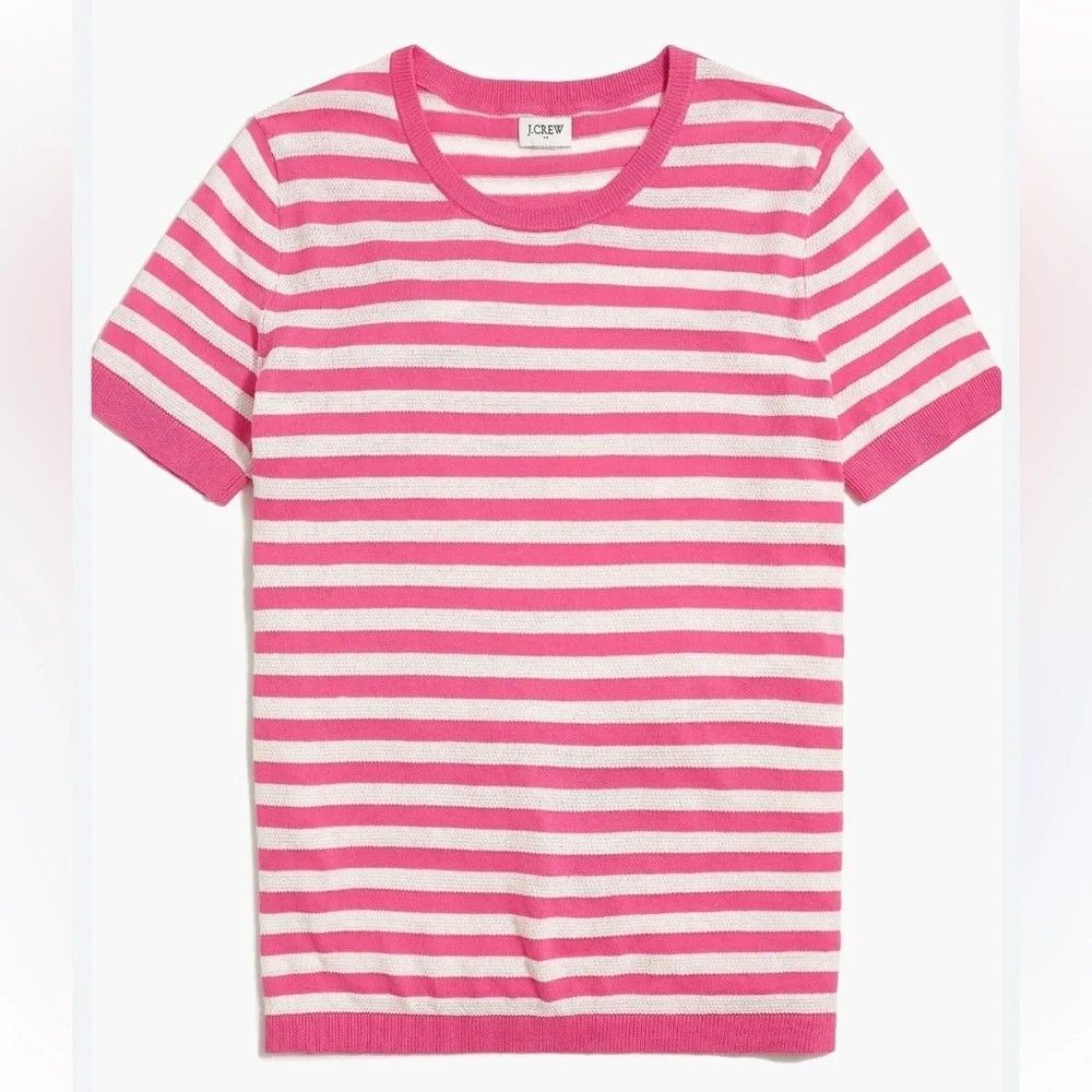 J.CREW Women's short-sleeve pink white striped sweater top - size XL